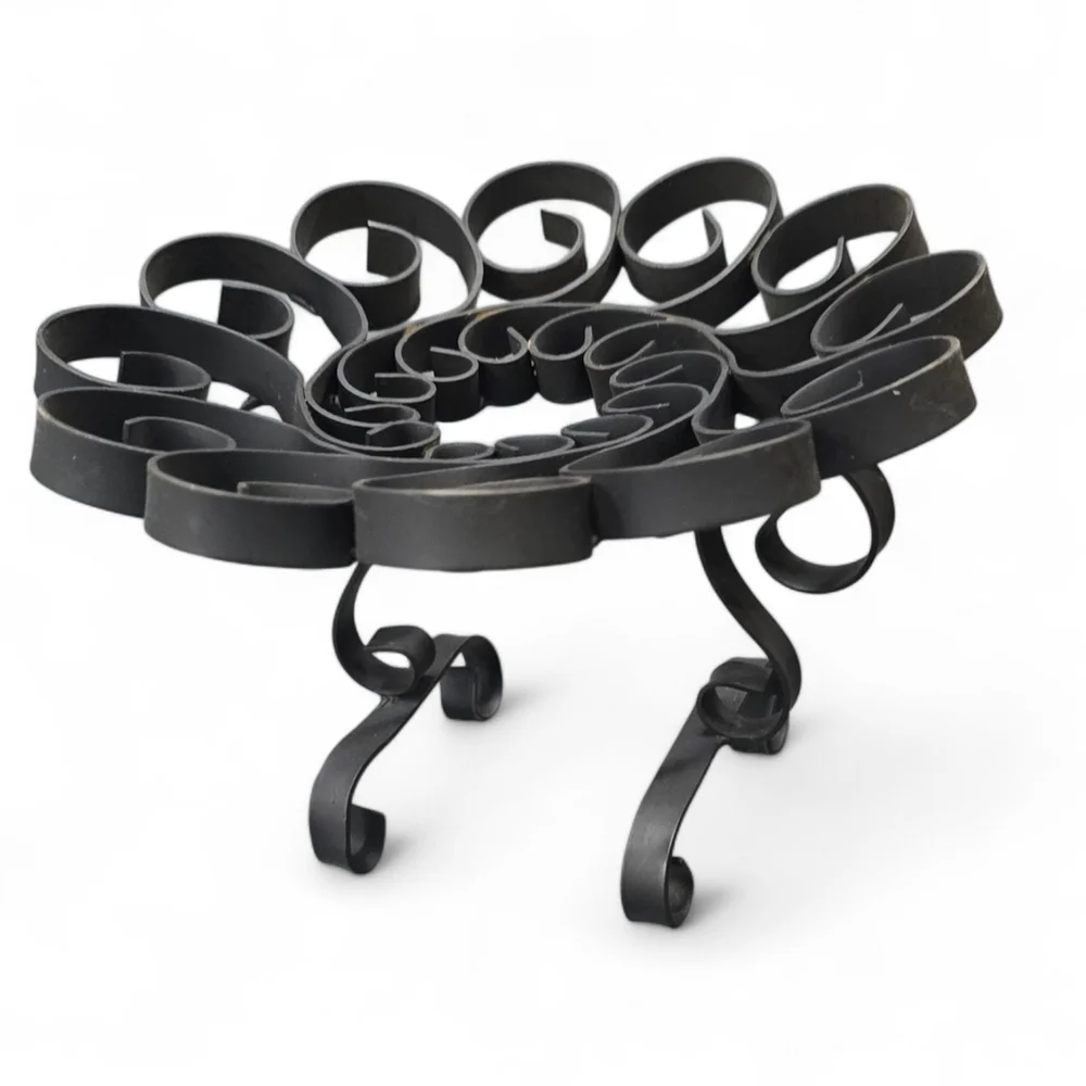 Vintage Spanish Revival Wrought Iron Scroll Candle Holder Plant Riser Black